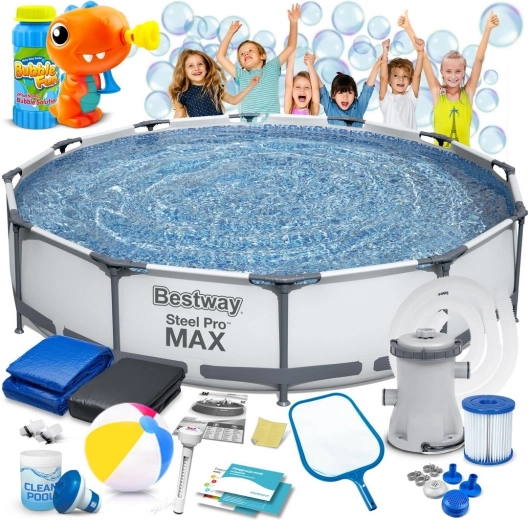 Gartenrahmenpool BESTWAY Power Steel 366 × 76 cm Set 16in1 + kostenlose Blasenmach-Set