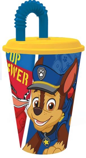 Plastbecher mit Trinkhalm PAW PATROL 430 ml blau