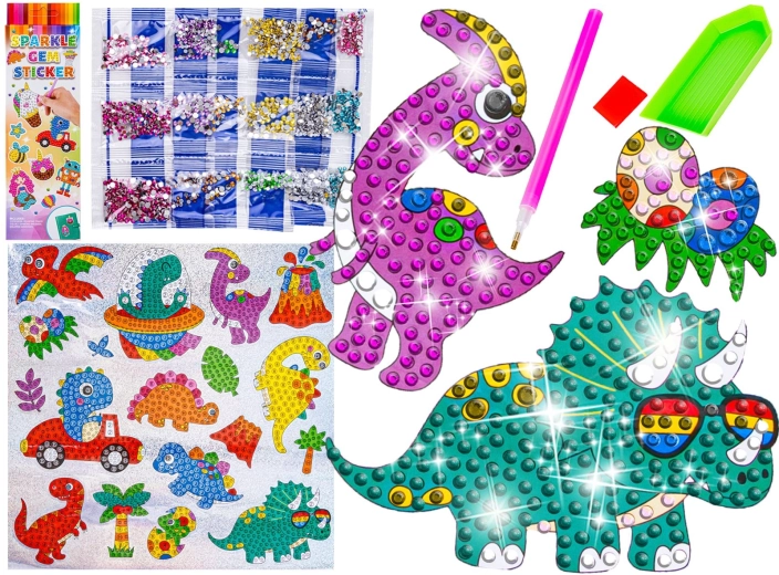 Diamant-Mosaik – glitzernde Dinosaurier-Sticker (18 Stk.)