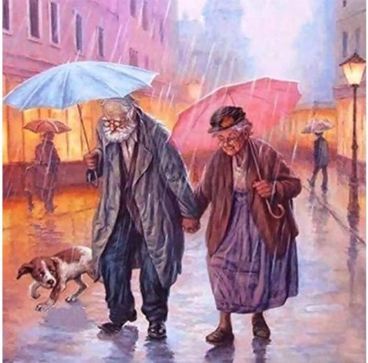Leinwandbild zum Malen nach Zahlen im Rahmen 45 × 45 cm – Spaziergang im Regen