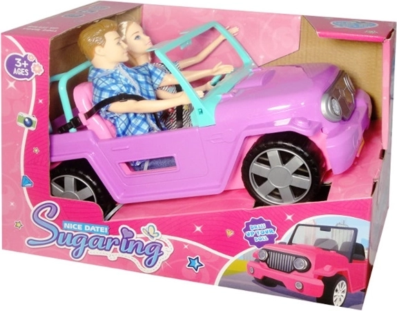 Rosa Cabrio mit zwei Puppen