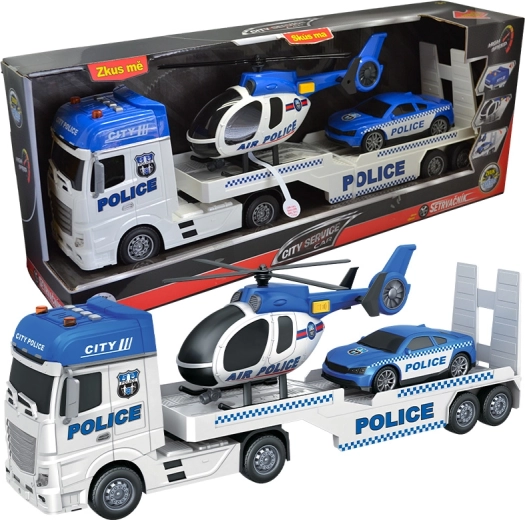 City Service Car Polizeitransporter mit Hubschrauber und Auto im Maßstab 1:12