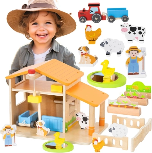 Viga Toys Holzfarm mit Zubehör
