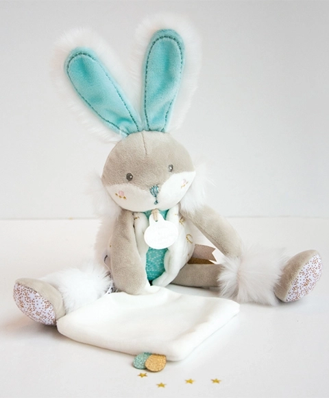 Doudou Geschenkset – Plüschhase mit Decke 31 cm – Türkis