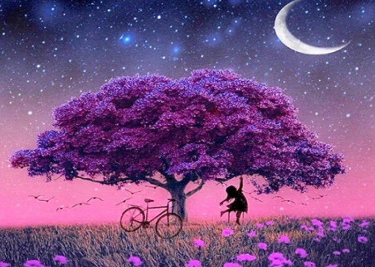 Diamantmalerei Lila Baum 30 × 40 cm