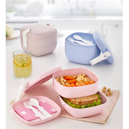 Doppelter Lunchbox mit Besteckset