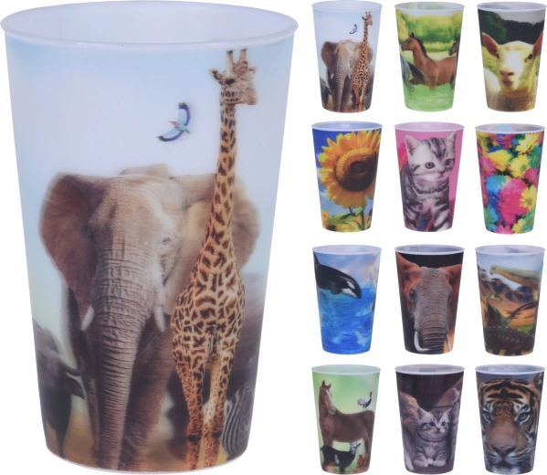 Plastikbecher mit 3D-Naturmotiven 300 ml