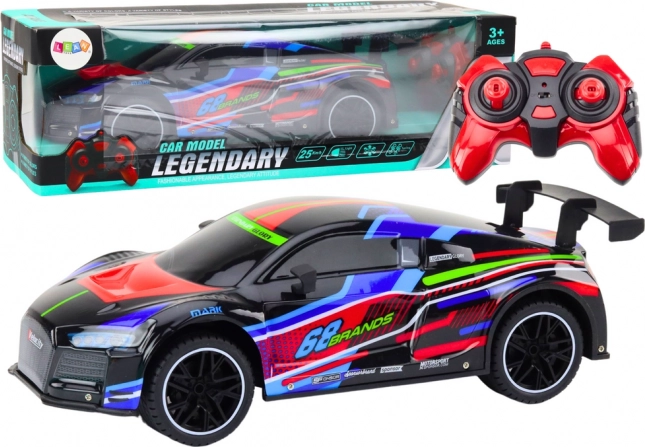 RC Sportwagen 1:10 mit LED-Lichtern, Geschwindigkeit 25 km/h, schwarz