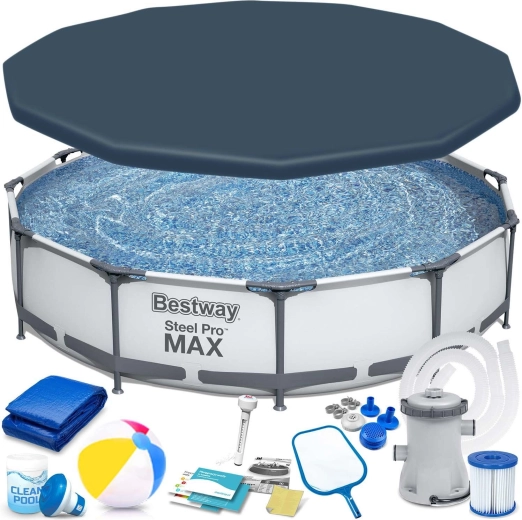 Gartenpool mit Metallrahmen 366 × 76 cm BESTWAY Steel Pro MAX Set 16in1