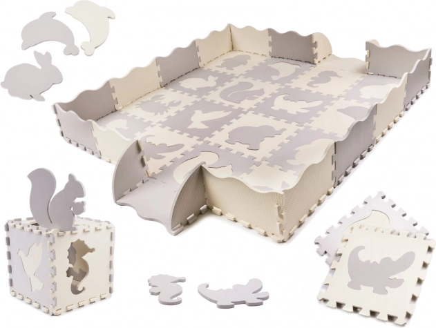 Schaumstoff-Lernmatte Puzzle, grau und Ecru, 36 Teile, 150 × 150 cm