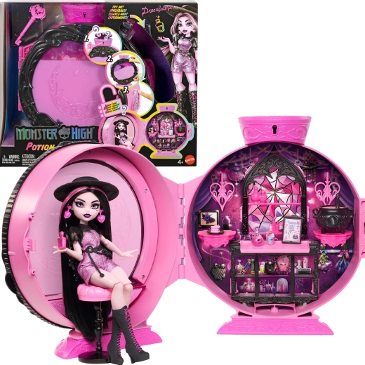 Monster High Potion Reveal Puppe Draculaura – Trankzimmer zum Aufklappen mit Zubehör - 1 Stück