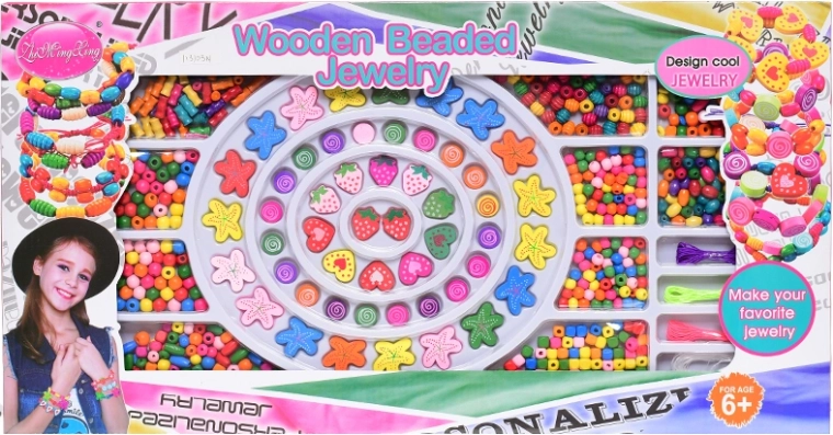 Holz-Perlen zum Auffädeln in einer Box