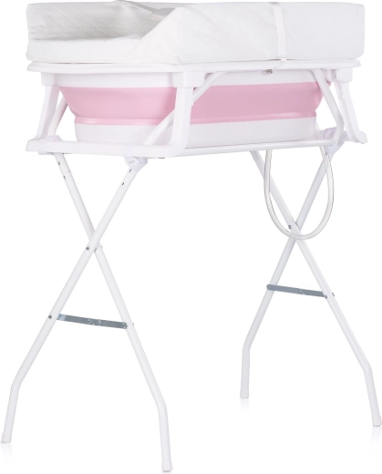 Chipolino Sonata faltbare Babybadewanne mit Wickelunterlage und Ständer – Rosa