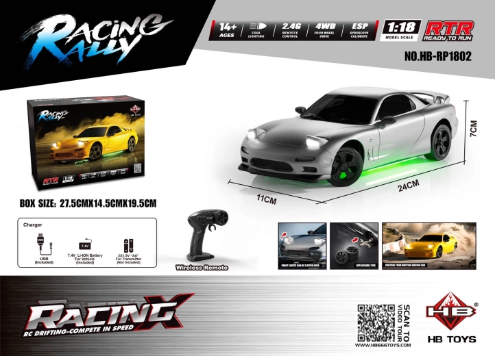 RC-Drift-Auto TurboSlide 1:18 mit Lichteffekten, silber