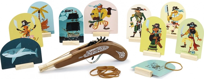 Vilac Holz-Piratenpistole mit Gummibändern und Zielscheibe