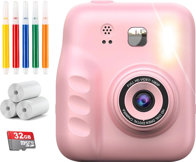 Kinder-Digitalkamera mit Sofortdruck Renew Force, rosa