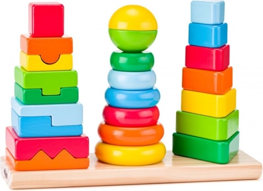 Holzpuzzle mit geometrischen Formen – 3 Türme