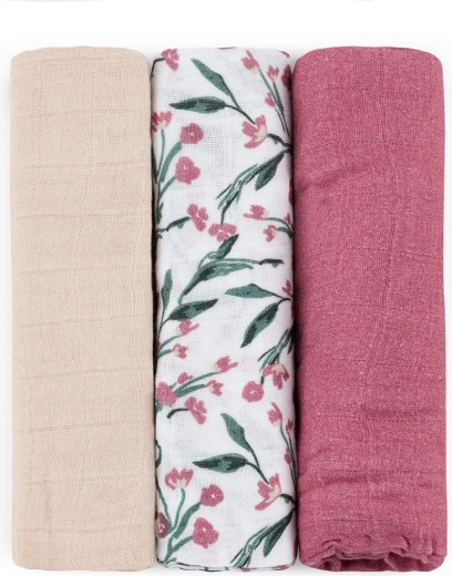 Bambus-Musselinwindeln Petite&Mars Moussy Pink Meadow 68 × 68 cm (3 Stk.)