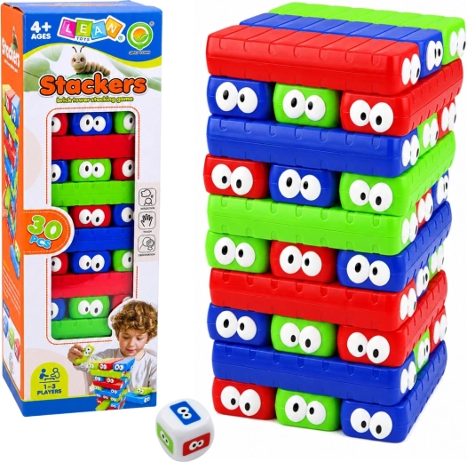 Familien-Geschicklichkeitsspiel Stackers – Turm aus bunten Würfeln mit Augen (30 Stk.)