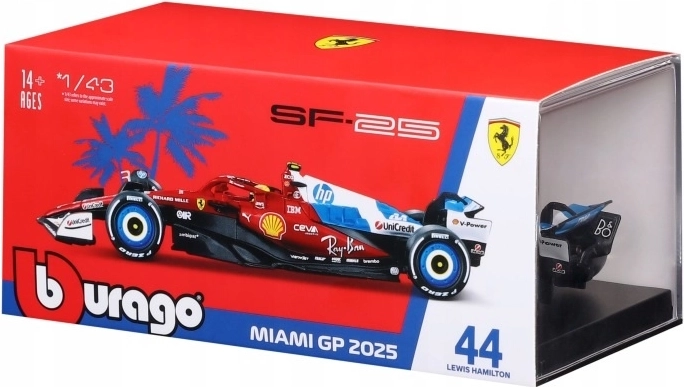 Bburago Ferrari SF-25 Miami GP 2025 Lewis Hamilton Nr. 44 Modell 1:43