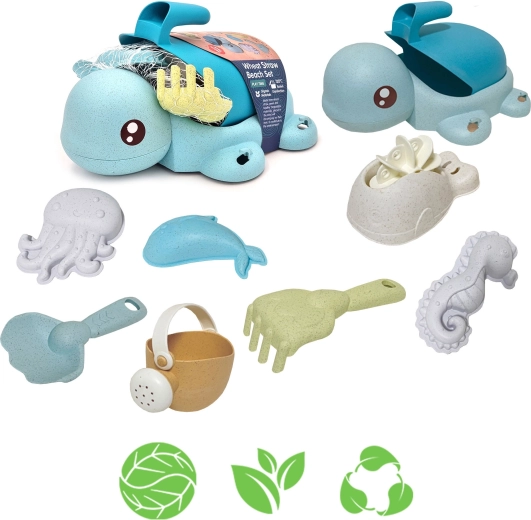 Woopie Green Schildkröten-Set 2-in-1 für Sand und Bad – 8 Teile, biologisch abbaubares Material