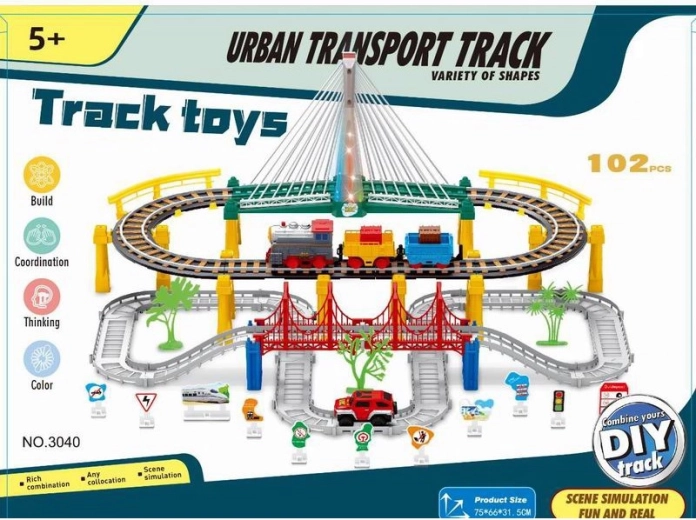 Elektrische Eisenbahnstrecke mit Brücke und Auto