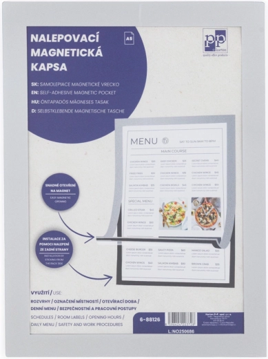 Selbstklebende magnetische Tasche A5 mit silbernem Rand