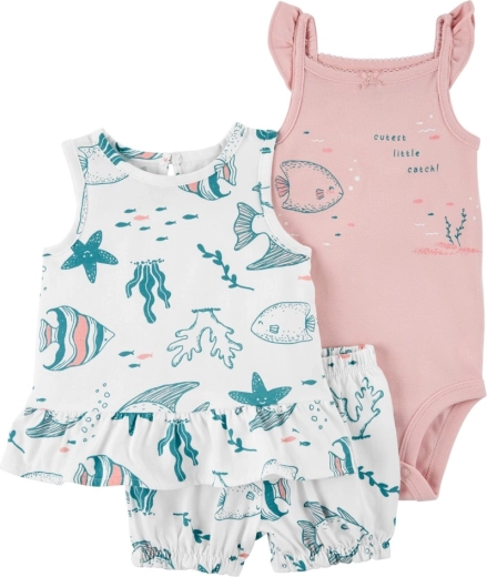 Carter's 3-teiliges Set Pink Ocean für Mädchen (Tanktop, Shorts, Body) – 3 m