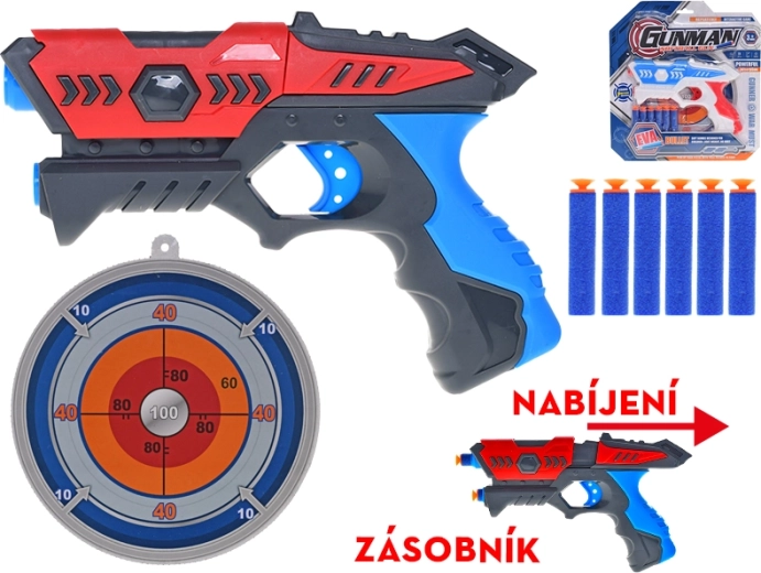 Schaumstoffpistole mit Zielscheibe und Zähler