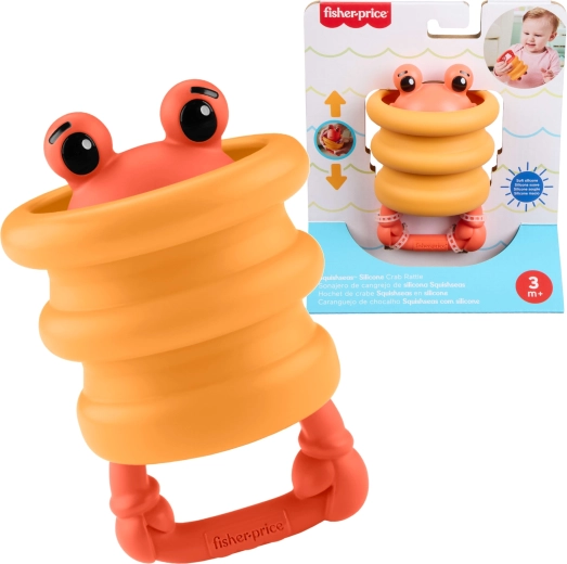 Fisher-Price Squishees Krabbe – sensorische Silikon-Rassel und Beißring für Babys