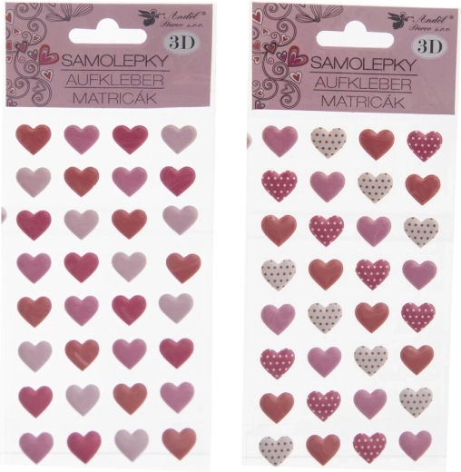 3D-Herzaufkleber – 32 Stk., Bogen 10 × 22 cm (2 Varianten)