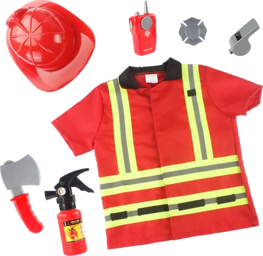 Set für kleine Feuerwehrleute – Kostüm mit Helm und Zubehör