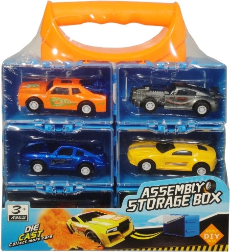 Metall-Sportautos mit Aufziehmotor, 6 Stück im Koffer