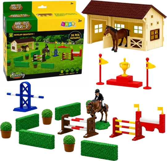 Reitstall-Set mit Pferden und Parcours 26-teilig