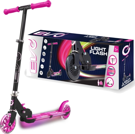 EVO Kinder-Klapproller Light Flash mit LED-Trittbrett – rosa