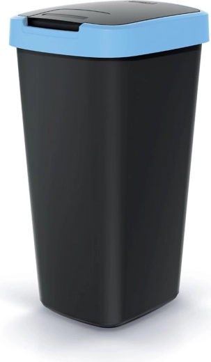 Abfalleimer Compacta Q Flap 25 l, schwarz mit hellblauem Deckel