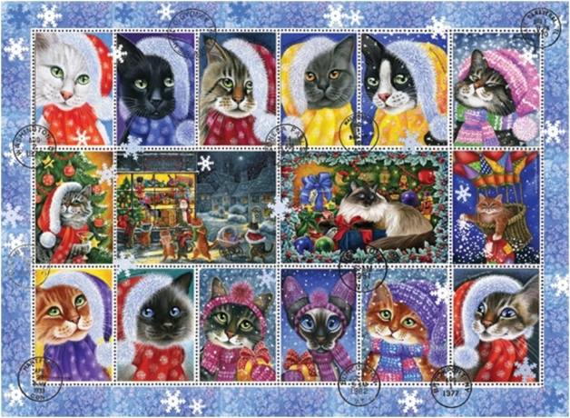 Puzzle ANATOLIAN Katzen-Weihnachtsmarken 1000 Teile