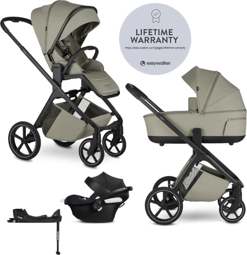 Easywalker Zoey Sage Green Kombi-Kinderwagen + Autositz CBX by Cybex Aton B2 i-Size mit Basis