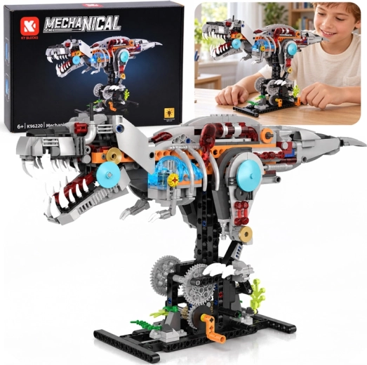 Technischer Bausatz mechanischer T-Rex-Dinosaurier mit LED-Beleuchtung, 730 Teile