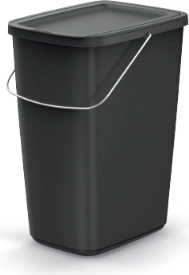 Abfalleimer 25 l aus recyceltem Kunststoff mit Deckel KEden COMPACTA Q BASIC – schwarz