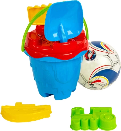 Sandspielset mit Eimer in Burgform, Ball und Werkzeugen