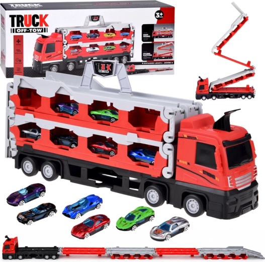 Ausklappbarer zweistöckiger Autotransporter mit 6 Autos