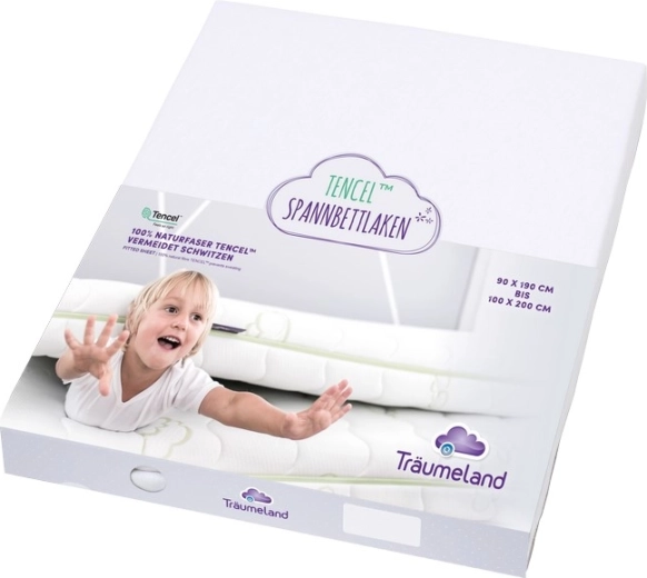 Träumeland Spannbettlaken für Juniorbett Tencel 90 × 200 cm weiß