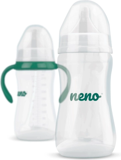 Neno Anti-Kolik-Babyflasche 300 ml, 6M+ mit Strohhalm und Griff