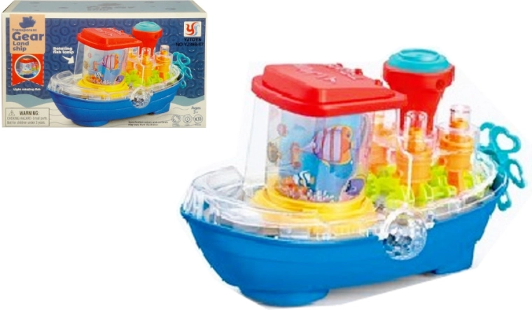 Spielzeug-Boot mit Lichtern, Melodien und drehbarem Schornstein – fünftes Rad