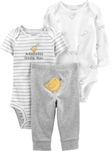 Carter’s 3-teiliges Baby-Set Grey Chick – Body mit kurzem und langem Ärmel und Joggerhose