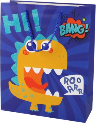 Papier-Geschenktasche blau mit Dinosaurier 32 × 26 × 10 cm
