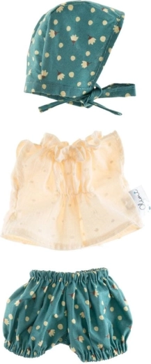 Set für Puppe mit Mütze 21 cm cremefarbene Punkte