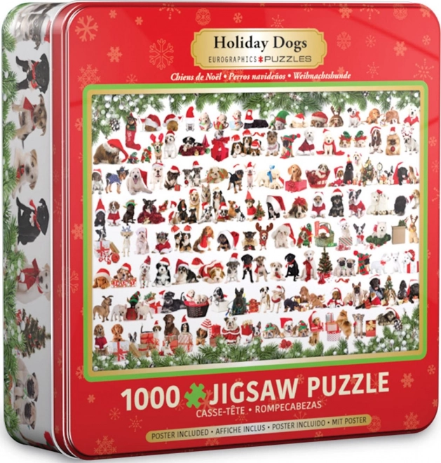Puzzle in Blechdose Weihnachts-Hunde 1000 Teile EUROGRAPHICS