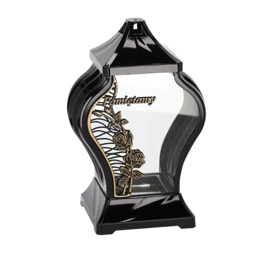 Laterne 30 cm Pharao mit kletternder Rose schwarz‑gold